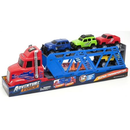 Adventure Force Light and Sound Big Rig Super Transporter, 12 Piece Set, 24 Inch Full Length Semi-Truck with Trailer!