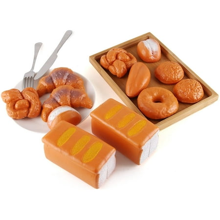 12 Piece Bread Set Pretend Play Toy Food Playset for Kids , Life Sized Food Playset