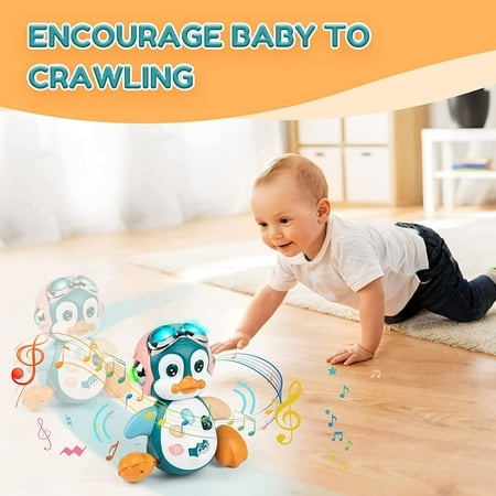 Vanmor Baby Musical Crawling Toys Penguin, Baby Toys 6 to 12 Months Infant Learning Moving Walking Dancing Toy with Music & Lights for 1 Year Old Toddler Boy Girl Birthday Gifts