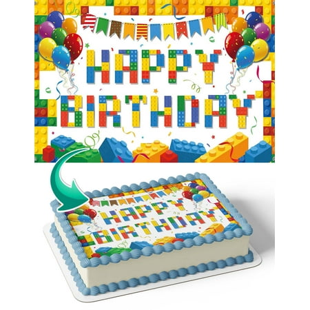 Lego Build Blocks Kids Party Edible Image Cake Topper Personalized Birthday Sheet Decal Banner 1/4 Sheet