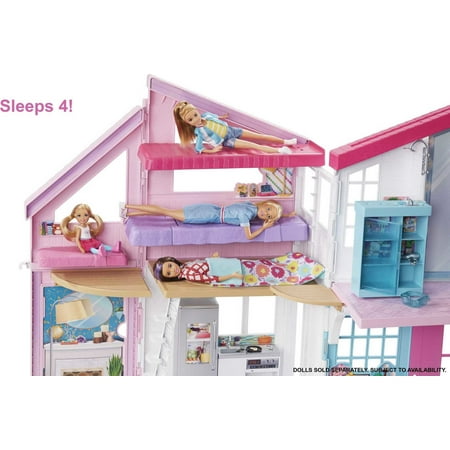 Barbie Malibu House Dollhouse Playset with 25+ Furniture and Accessories (6 Rooms), Multicolor