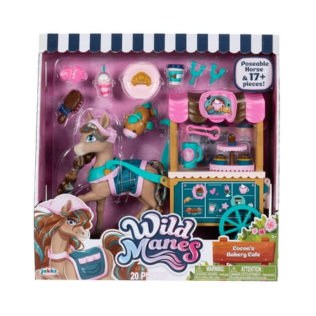 Wild Manes Cocoa's Blue Bakery Café Cart Playset Articulated Horse Doll with Brush & Play