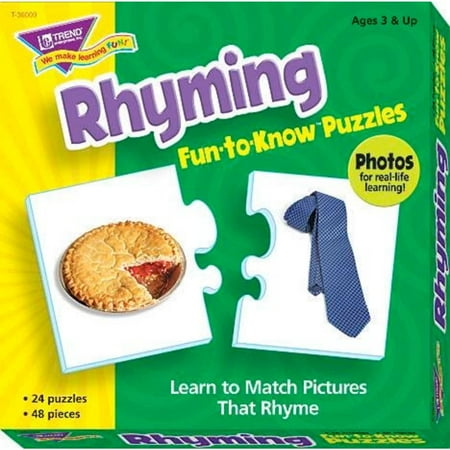 Trend Enterprises Rhyming 2-Piece Puzzles, Assorted Themes, Set of 24