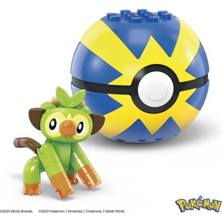 MEGA Pokemon Building Toy Kit Grookey (15 Pieces) with 1 Action Figure and Ball for Kids