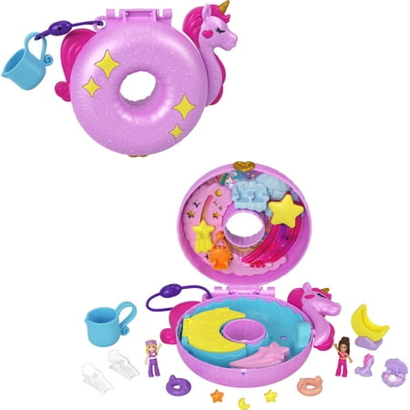 Polly Pocket Sparkle Cove Adventure Unicorn Floatie Compact Playset with 2 Micro Dolls