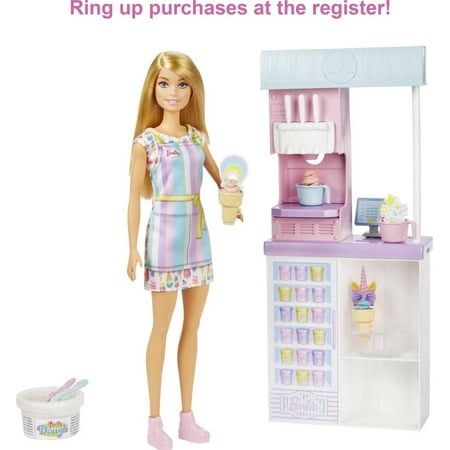 Barbie Ice Cream Shop Playset with Blonde Doll, Ice Cream Machine, Molds, Dough & Accessories