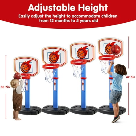 SYNCFUN Toddler Basketball Hoop, Indoor Basketball Game Set for Kids 1-3, Adjustable Kids Basketball Goal With 4 Balls for Indoor Outdoor Play