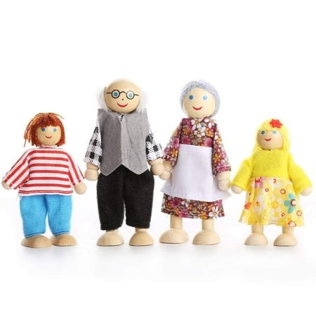 BESTSKY Kids Girls Lovely Happy Dolls Family Playset Wooden Figures Set of 7 People for Children Dollhouse Pretend Gift