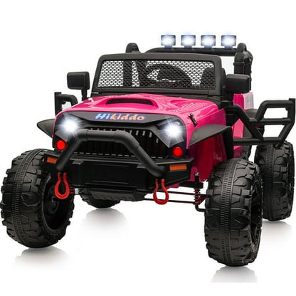 Hikiddo 24V 9Ah Ride on Toy for Big Kids, 4WD 2-Seater Kids Electric Car Truck w/ Remote, 4x200W Motor - Rose Pink