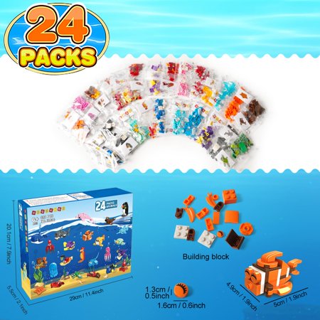 HogoKids 24 Pack Party Favors Building Set, 629pcs Marine Animals Building Blocks Toy for Kids Aged 6-12